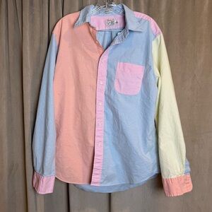 J. Crew‎ Pastel Colorblock Men's Shirt Broken-In Oxford Organic cotton preppy